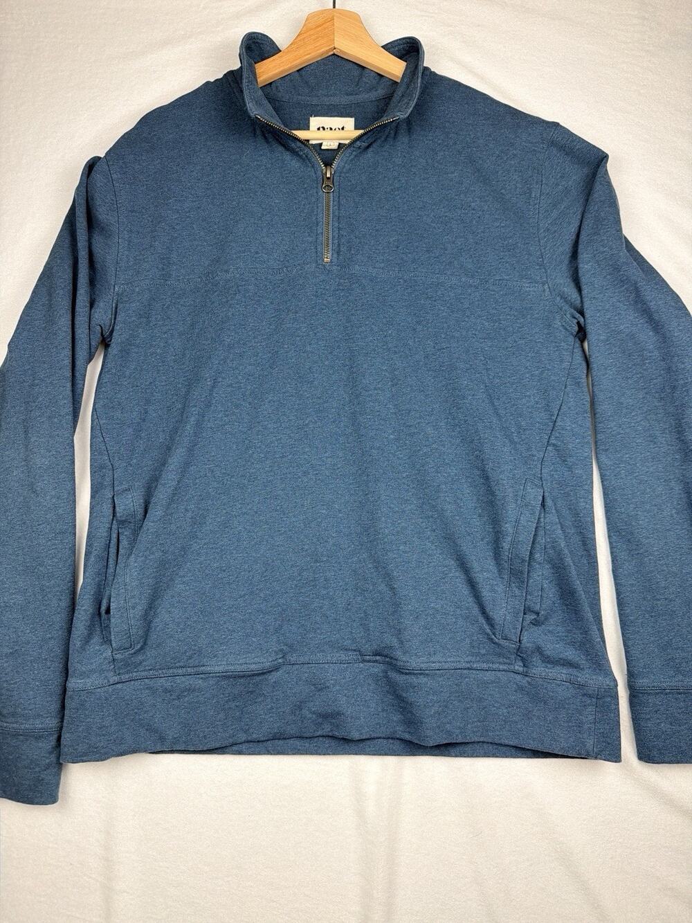 Pact Quarter Zip Sweatshirt Men’s L Blue Organic Cotton French Terry Pullover